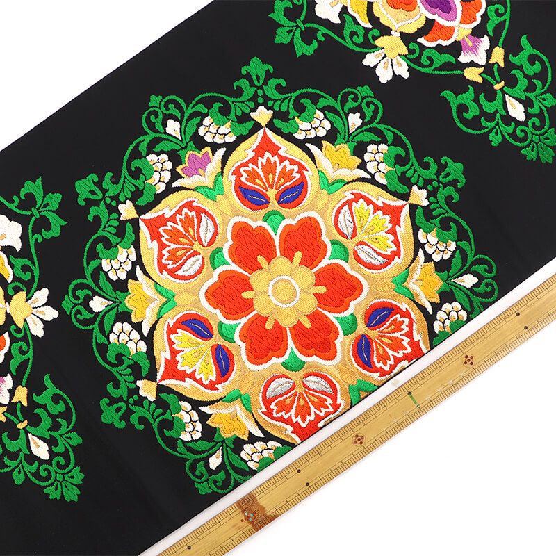 袋帯 フォーマル ふくろ帯 正絹 六通柄 黒 華文 豪華 長さ409cm 幅31cm