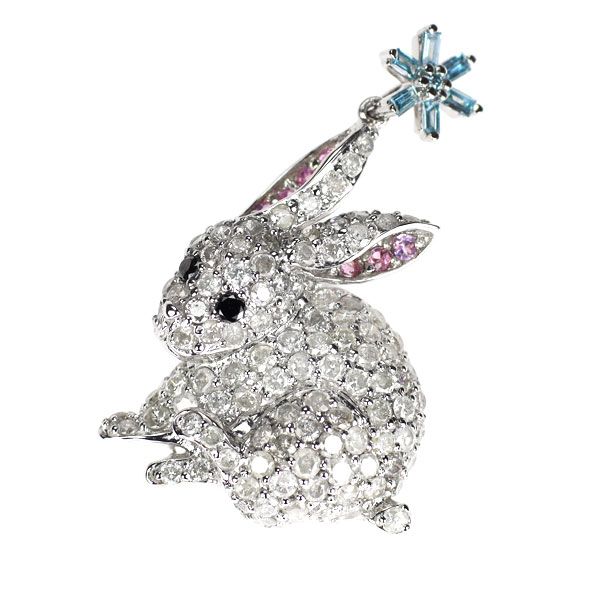 K18WG カラーレス/ブラック/トリートブルーダイヤモンド ピンク