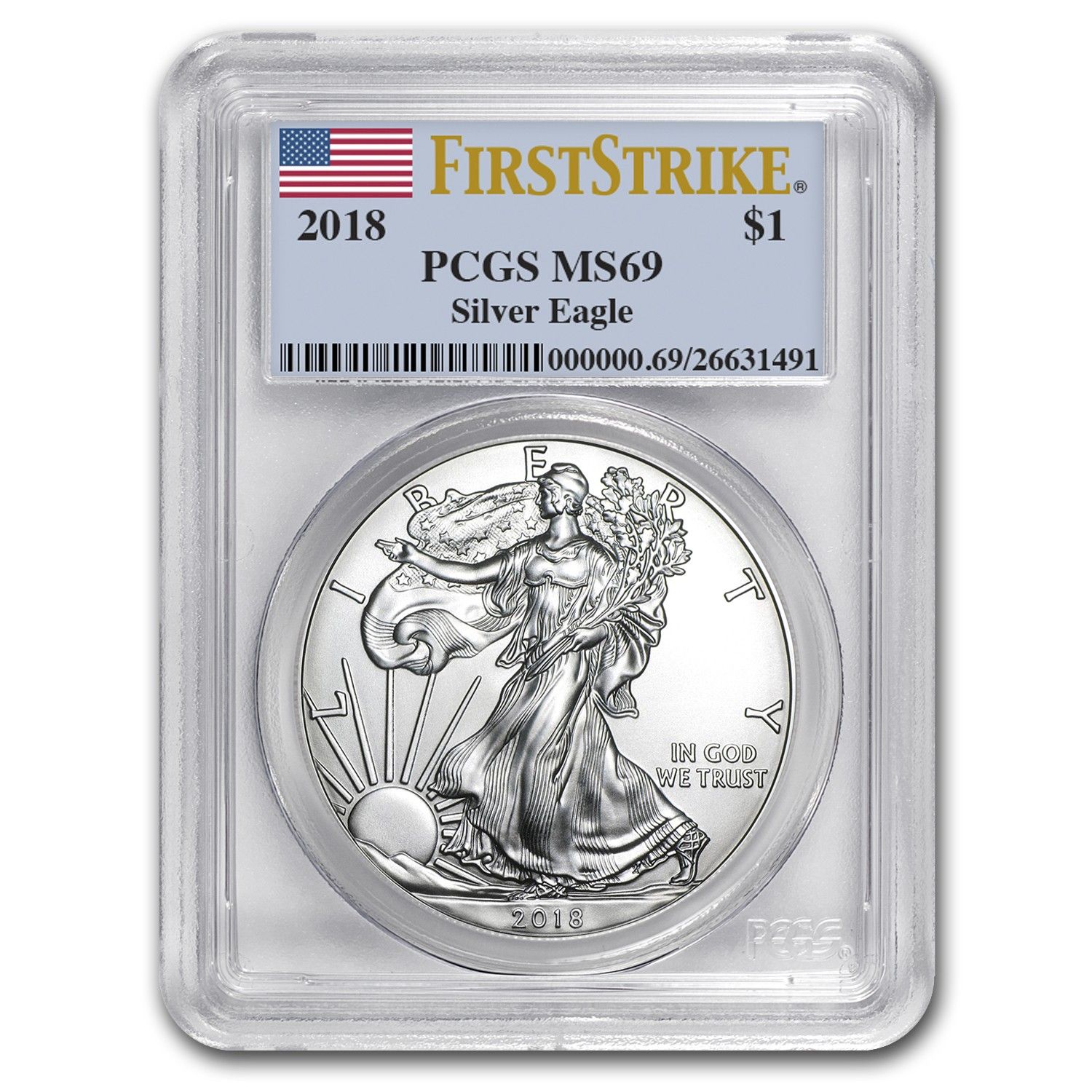 2018年 アメリカン シルバー イーグル MS-69 PCGS (ファースト