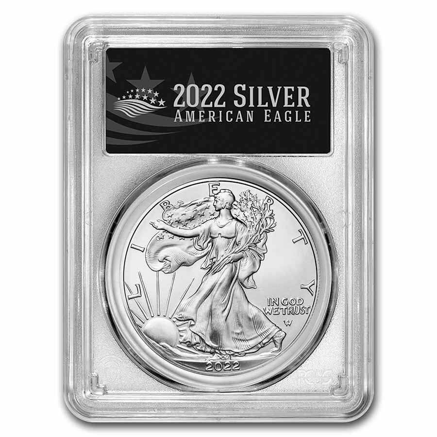 2022-(W) アメリカン シルバー イーグル MS-70 PCGS (FDI、ブラック