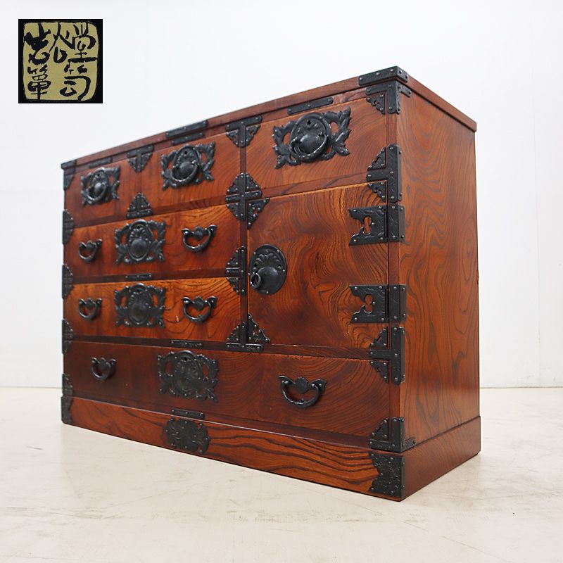 ◇岩谷堂箪笥◇ 民芸家具 四尺 白鳥 整理箪笥 横長箪笥 中型タンス/和