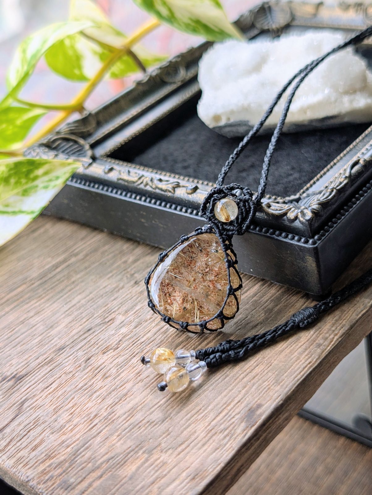 ☆High Quality Stone☆ガーデンルチルクォーツ☆マクラメ編み