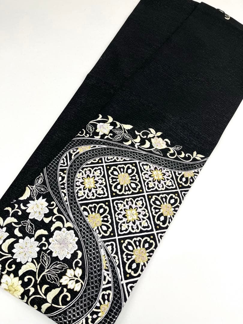 尾峨佐染繍 手刺繍 相良刺繍 汕頭刺繍 袋帯 金糸 華紋 正絹 三通 D343