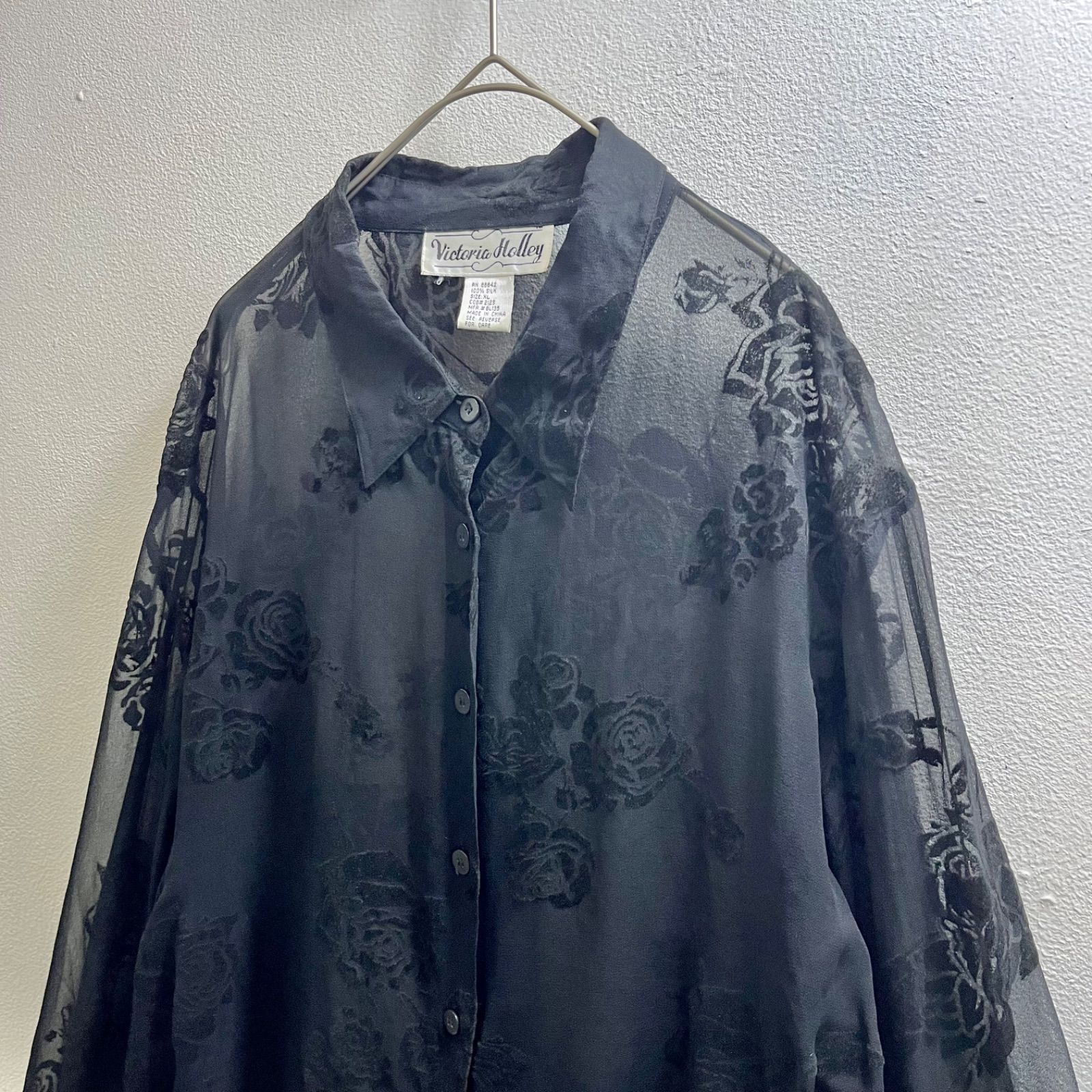 USA 90s ヴィンテージ シアー ブラウス シャツ 花 柄 トップス 