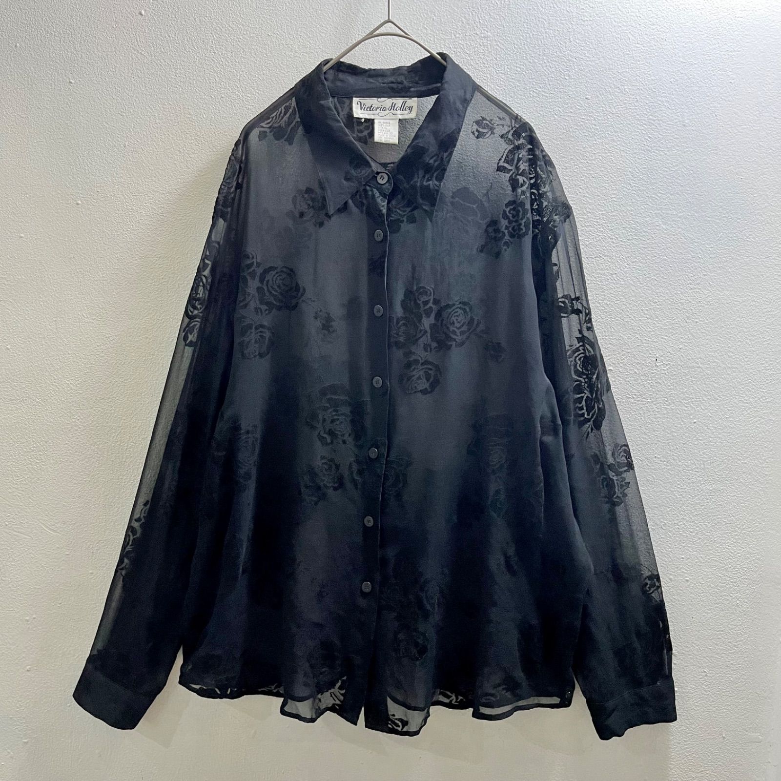 USA 90s ヴィンテージ シアー ブラウス シャツ 花 柄 トップス 