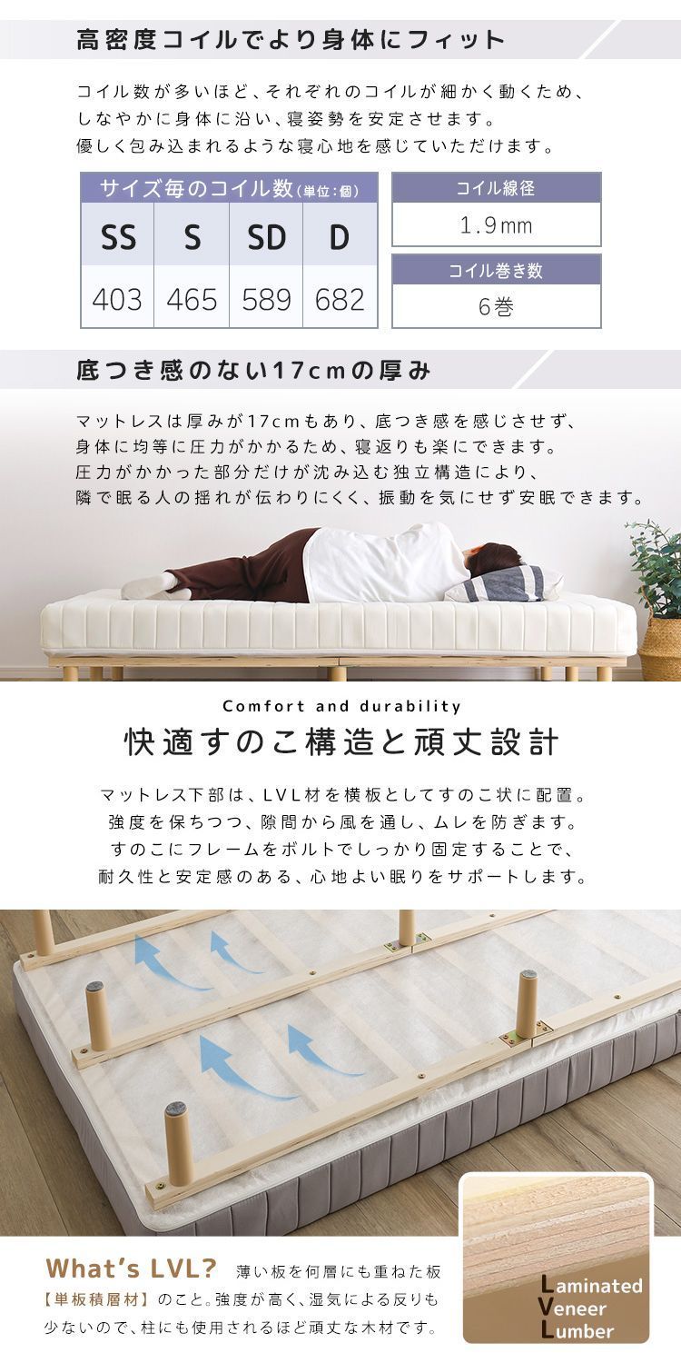 脚付き ポケットコイル ロールマットレス セミシングル スピンナム