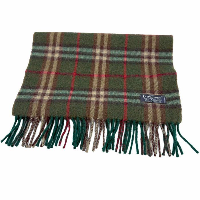 BURBERRY バーバリー マフラー チェック柄 グリーン系 カシミヤ100