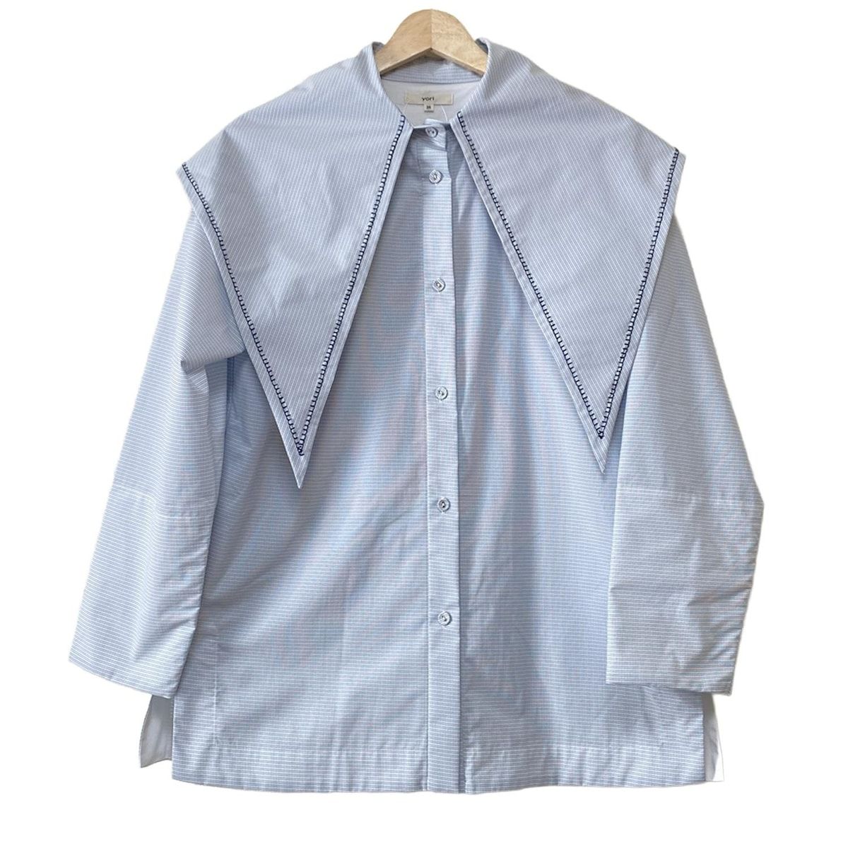 yori(ヨリ) 長袖シャツブラウス サイズ36 S レディース - 白×ブルー