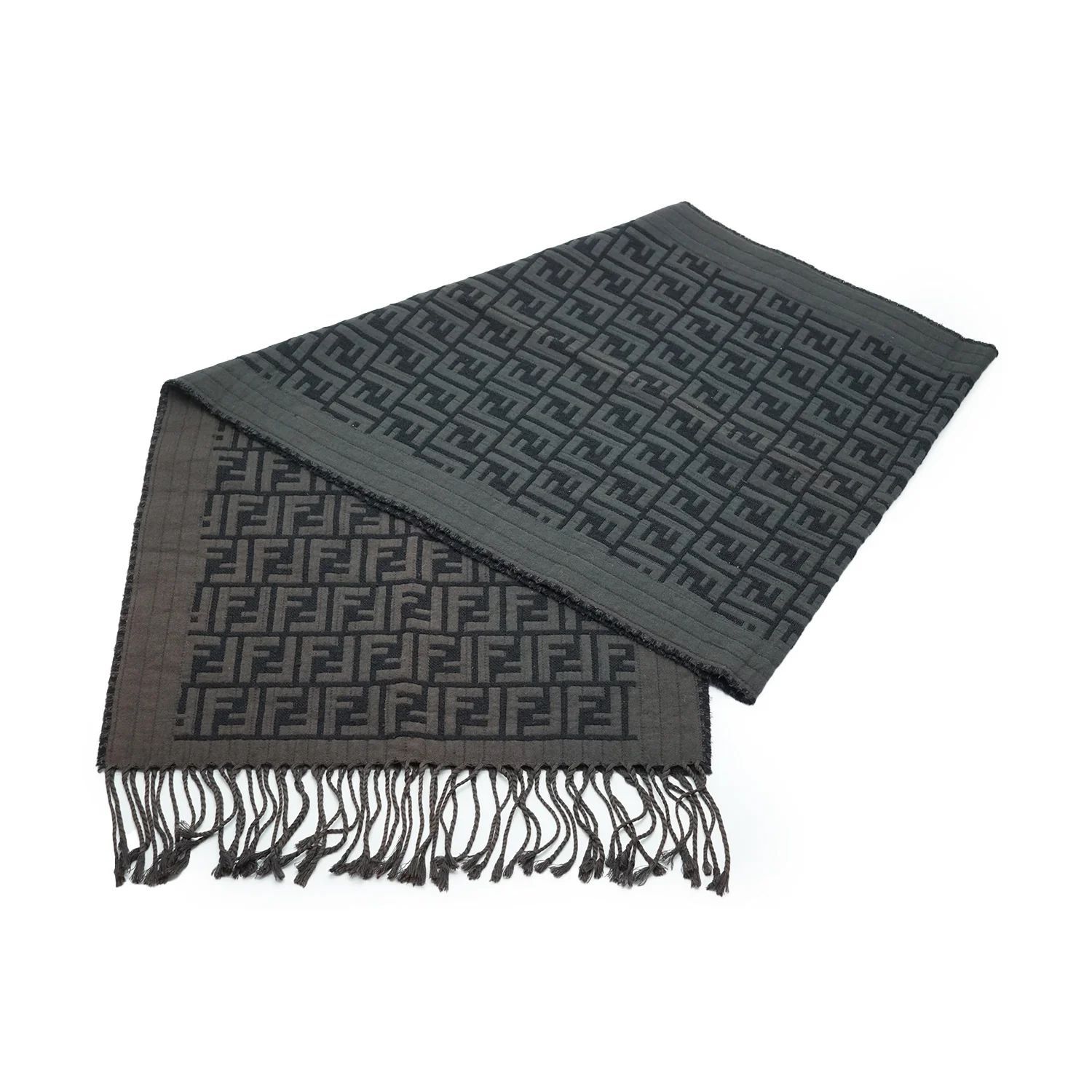 フェンディ ズッカ ウール フリンジ スカーフ マフラー 中古 Fendi