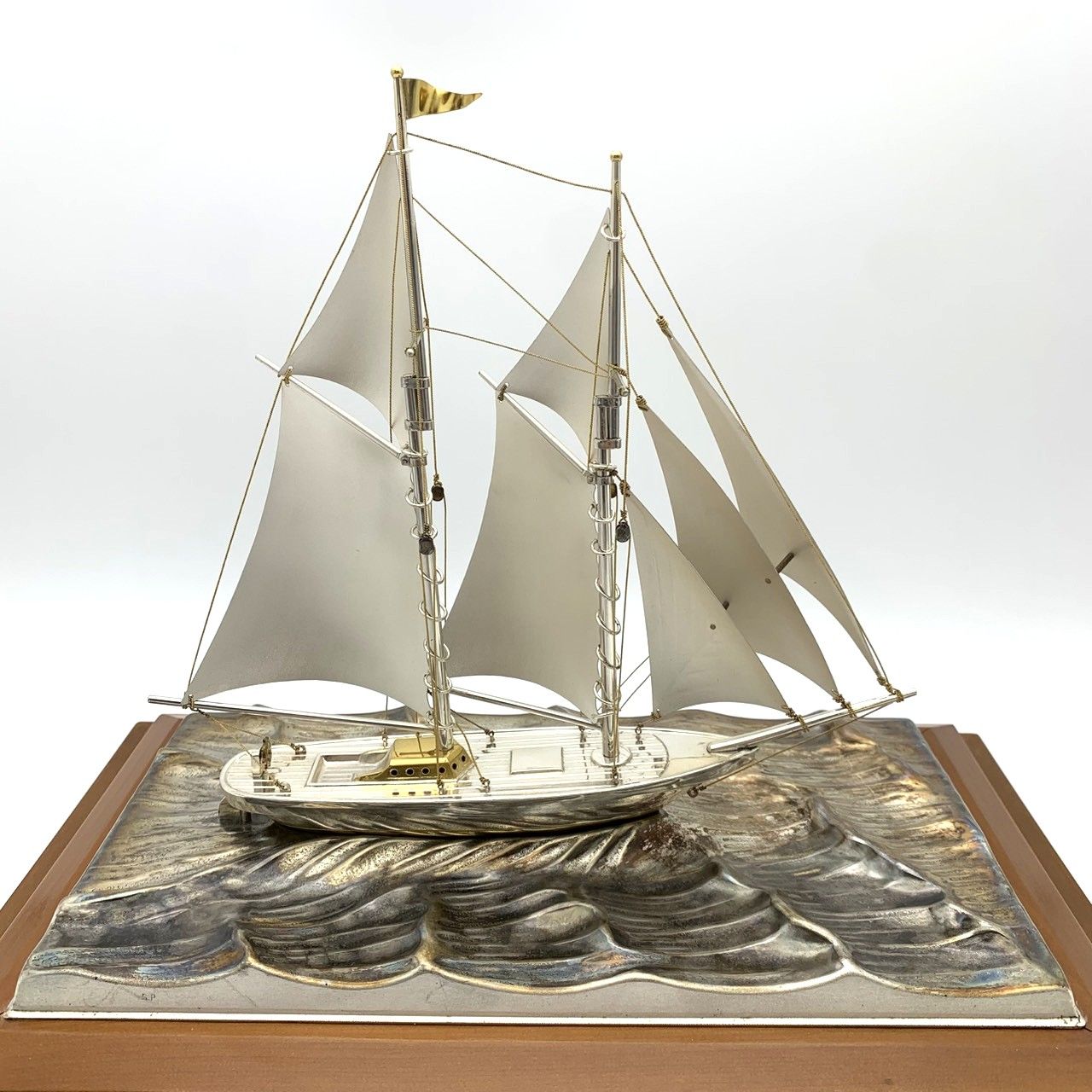 銀製ヨット 帆船 置物 2本マスト スターリングシルバー 工芸品 東京