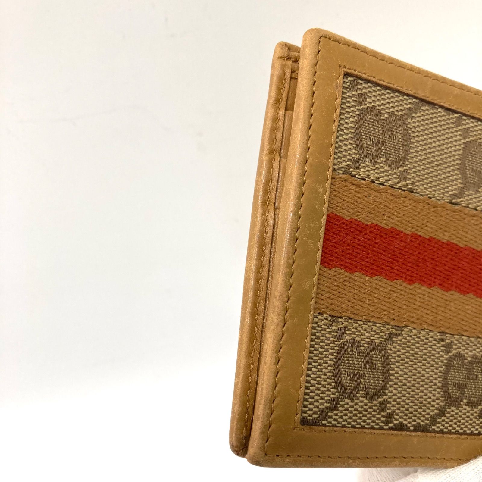 GUCCI】グッチ GGキャンバス シェリーライン 二つ折り財布 コンパクト