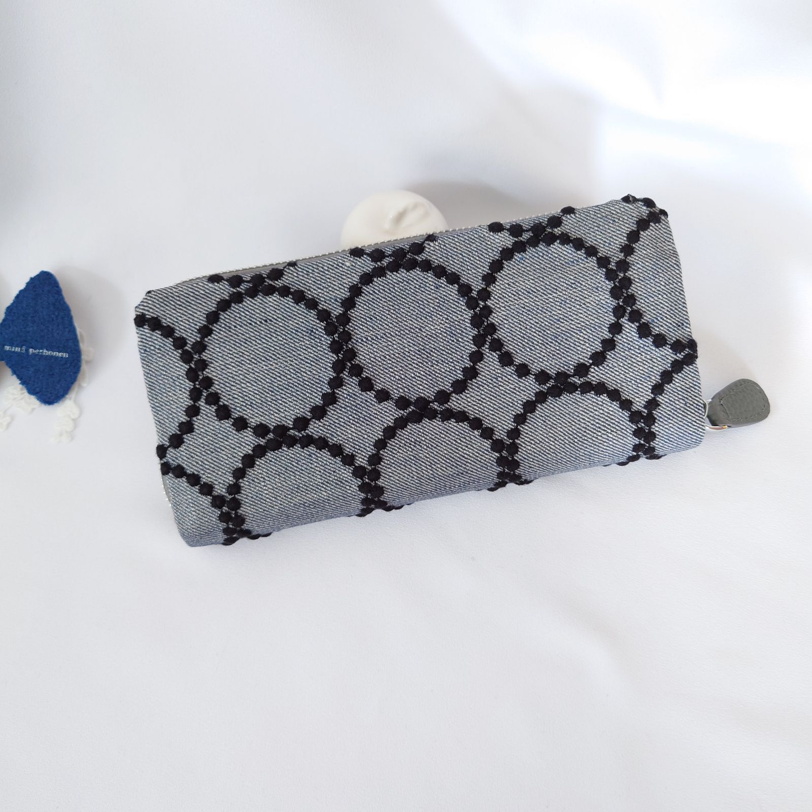 受注製作】 シンプル ネイビー×ブラック 本革ギャルソン長財布