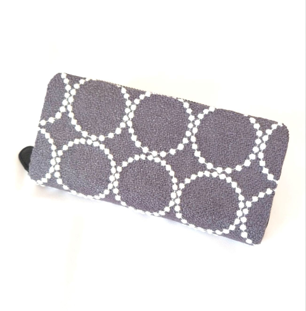 受注製作】 シンプル グレーネイビー×ホワイト 本革ギャルソン長財布