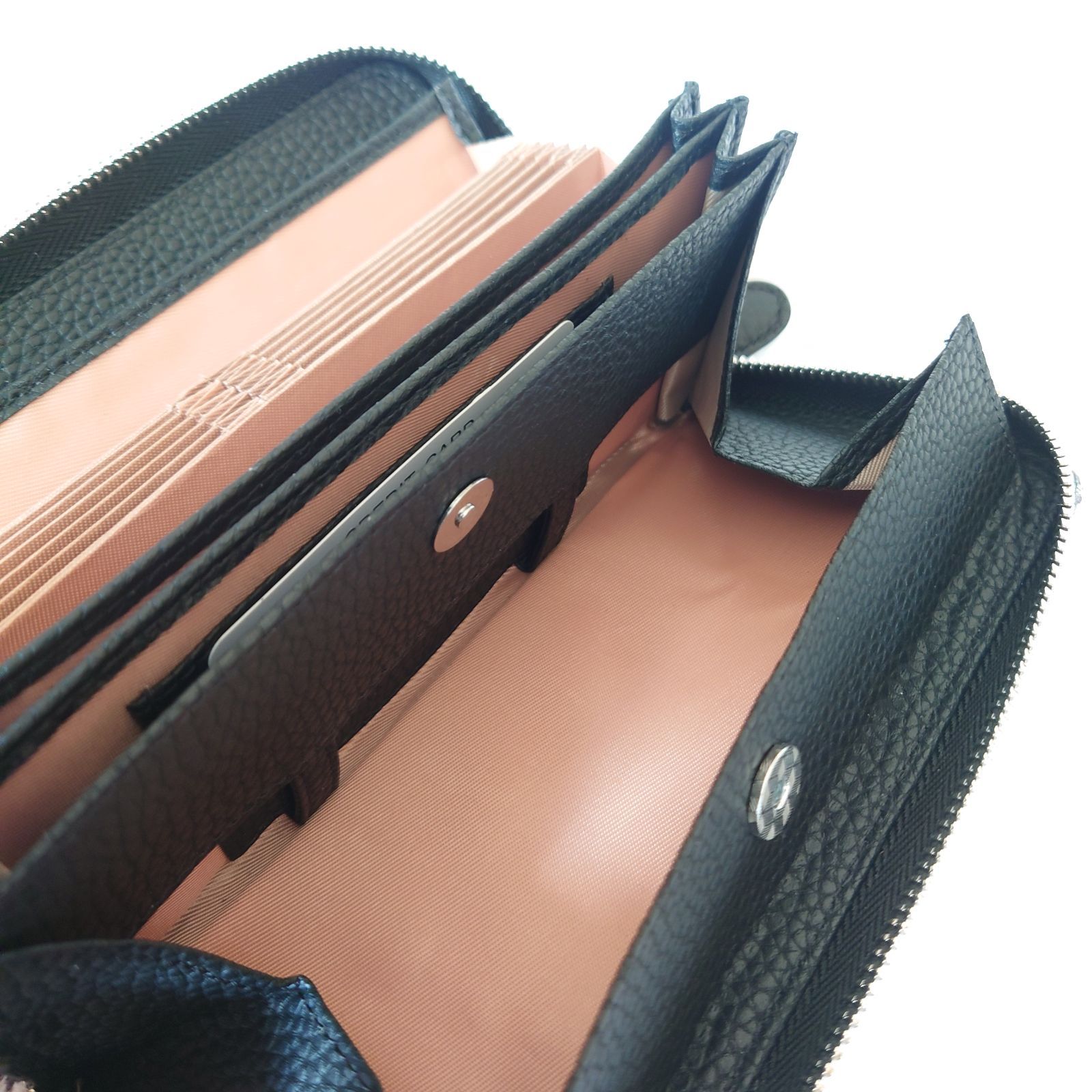 受注製作】 シンプル グレーネイビー×ホワイト 本革ギャルソン長財布