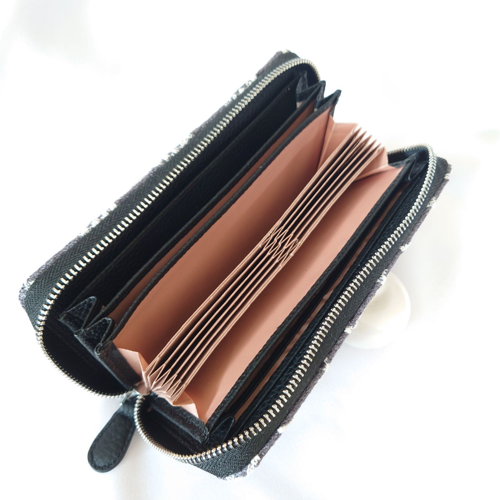 受注製作】 シンプル グレーネイビー×ホワイト 本革ギャルソン長財布