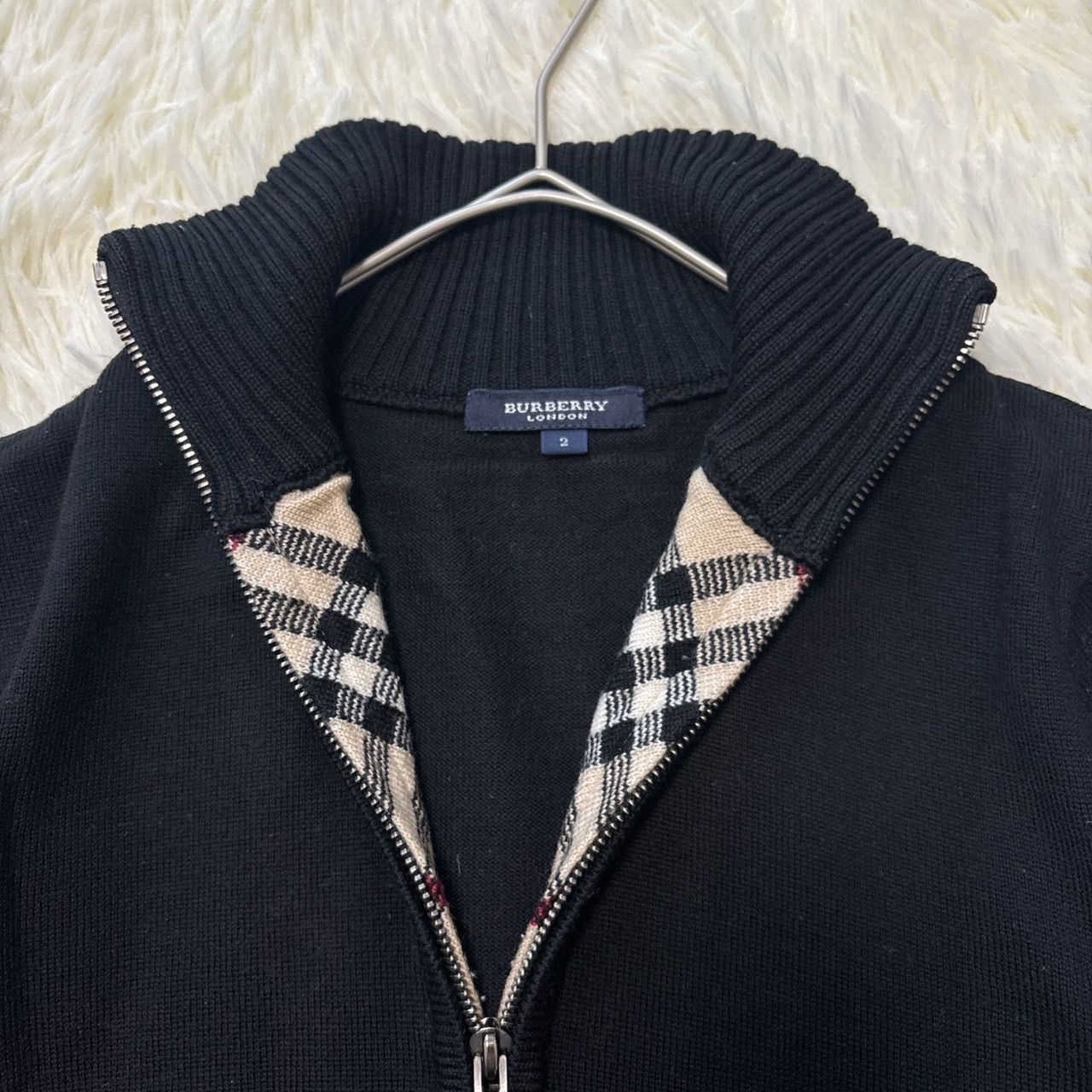 【美品】 バーバリー ドライバーズニット M キルティングライナー チェック 黒 BURBERRY BLACK LABEL ドライバーズニット ブラック Burberry ブラック