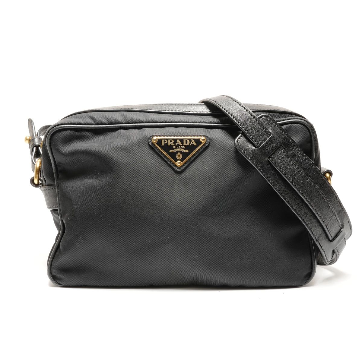 未使用級】PRADA プラダ カメラ ショルダー バッグ ナイロン レザー 黒 