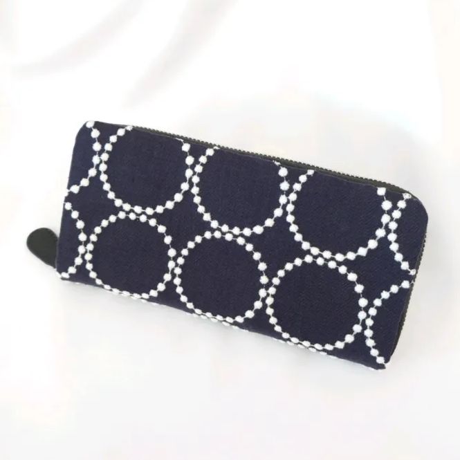 受注製作】 シンプル ネイビー×ホワイト 本革ギャルソン長財布