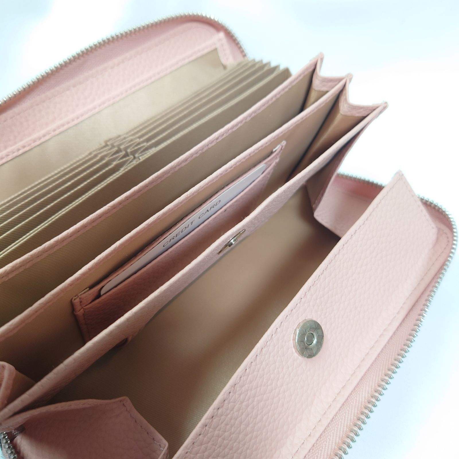 受注製作】 シンプル グリーン×ベージュ 本革ギャルソン長財布