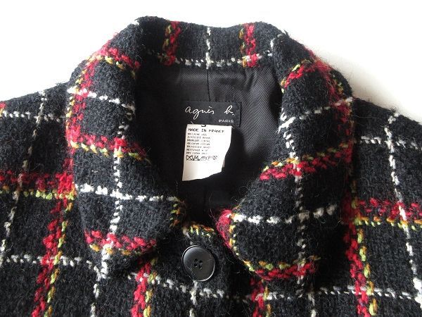 アニエスベー　ウールジャケットコート　ツイード　チェック柄　フランス製　黒 希少 90sビンテージ フランス製 agnes b. アニエスベー チェック