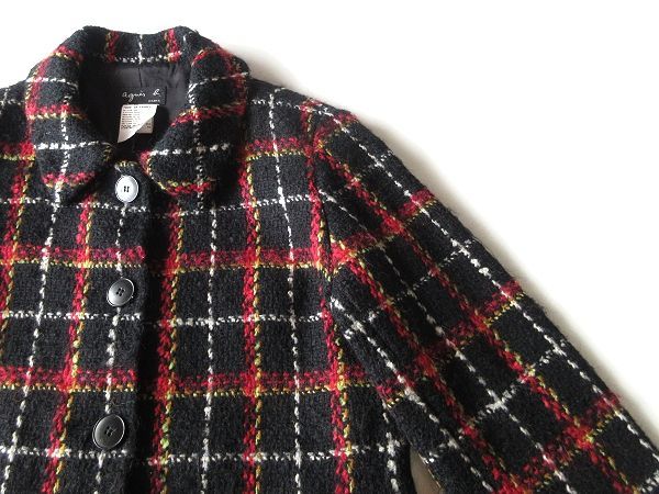 アニエスベー　ウールジャケットコート　ツイード　チェック柄　フランス製　黒 希少 90sビンテージ フランス製 agnes b. アニエスベー チェック