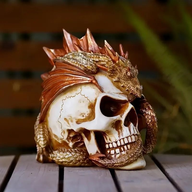 ドクロ 髑髏 スカル ドラゴン 置物 インテリア 新品?未使用】 樹脂製ドラゴンとドクロのオブジェ オブジェ 置物 龍