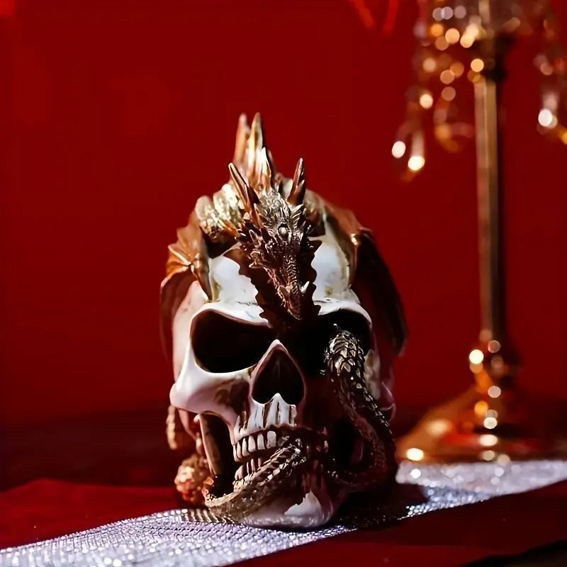 新品?未使用】 樹脂製ドラゴンとドクロのオブジェ オブジェ 置物 龍