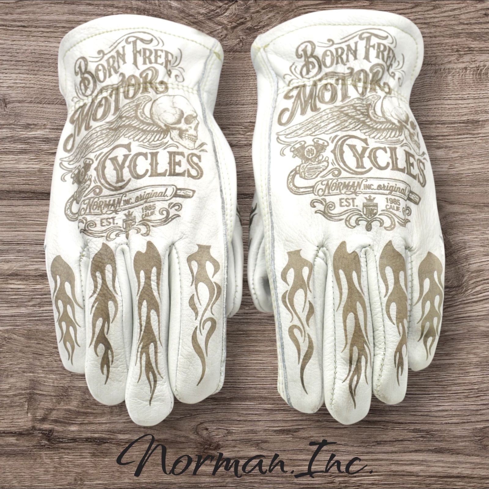 牛革 レザーグローブ ホワイト 白 アメリカン バイク ハーレー