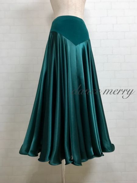 新品 フレアー最大 サテン パソドブレ スカート 社交ダンス 緑