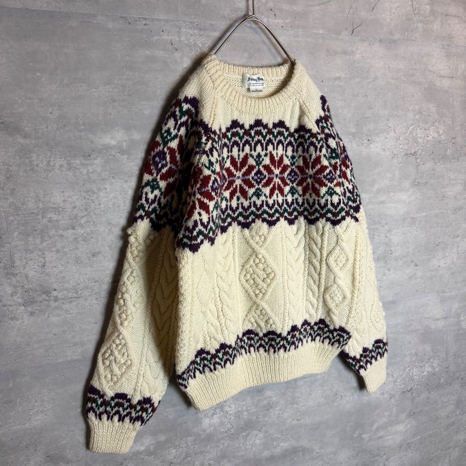 Swing Boat vintage ノルディック柄 ニットセーター 肉厚 ホワイト L