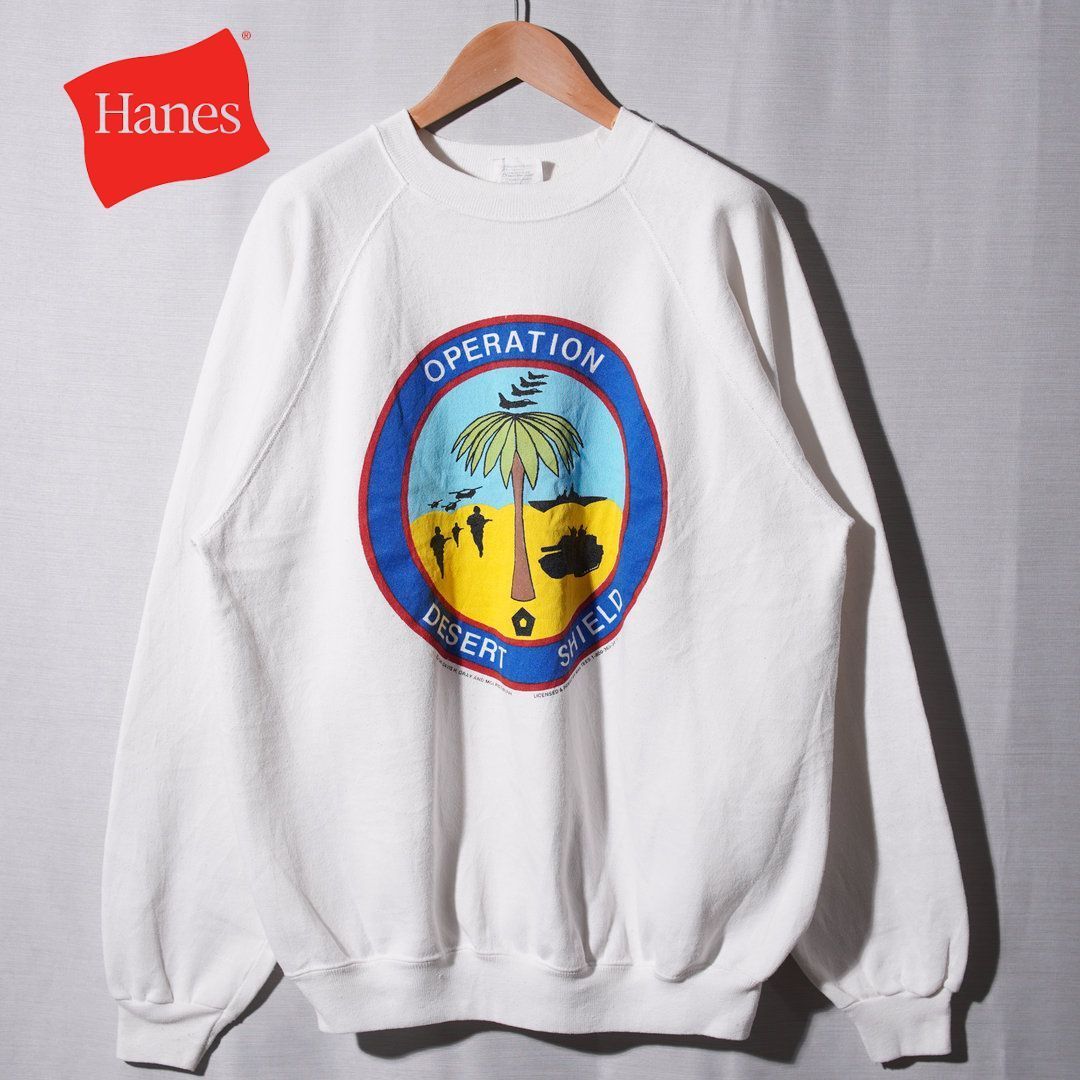90s USA製 Hanes ヘインズ Hanes ミリタリー スウェット XL ホワイト