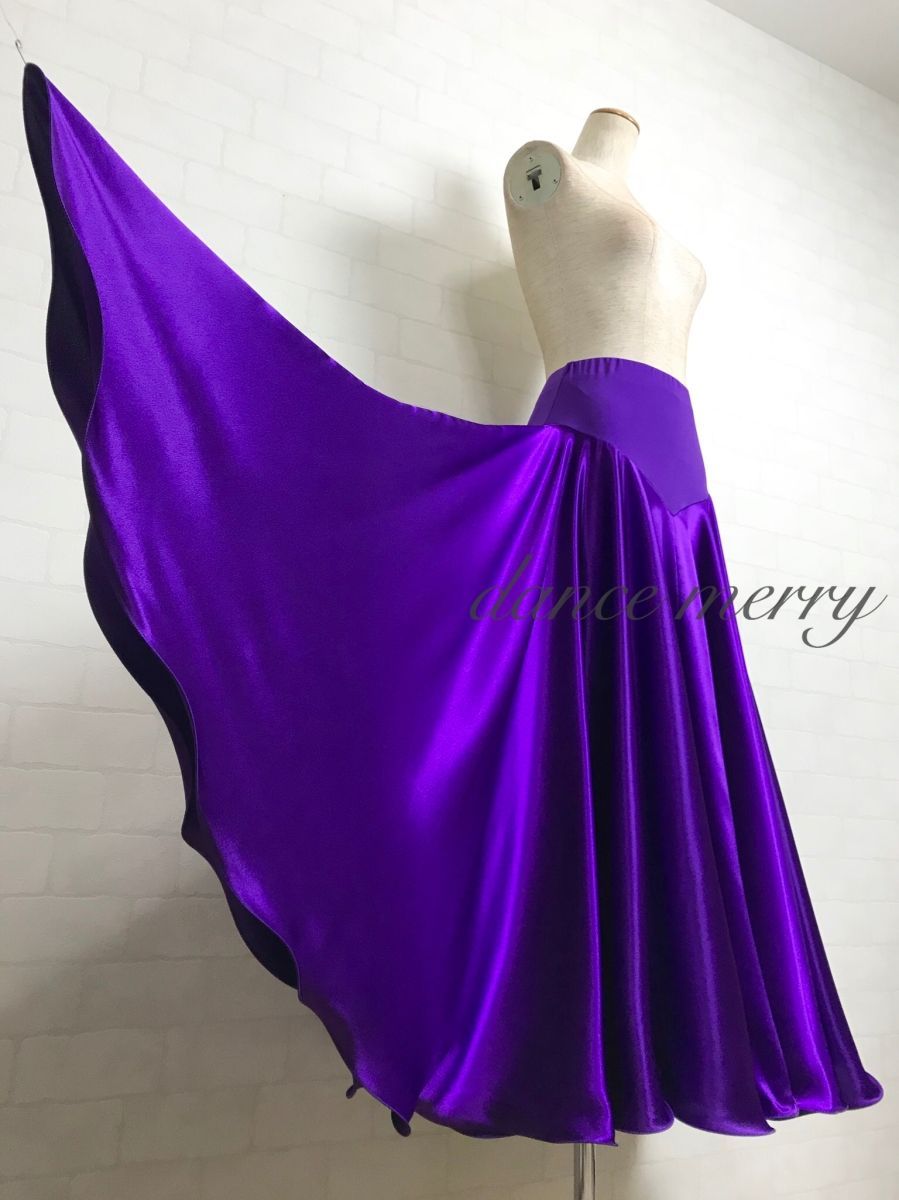 新品 フレアー最大 サテン パソドブレ スカート 社交ダンス 紫 パソ