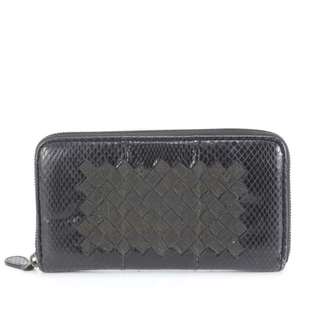 美品 ボッテガヴェネタ イントレチャート 編みこみ パイソン レザー 長