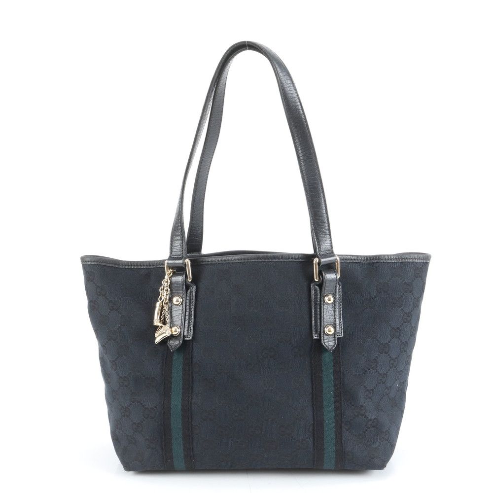 極美品 グッチ チャーム付 GG キャンバス 137396 レザー トート バッグ