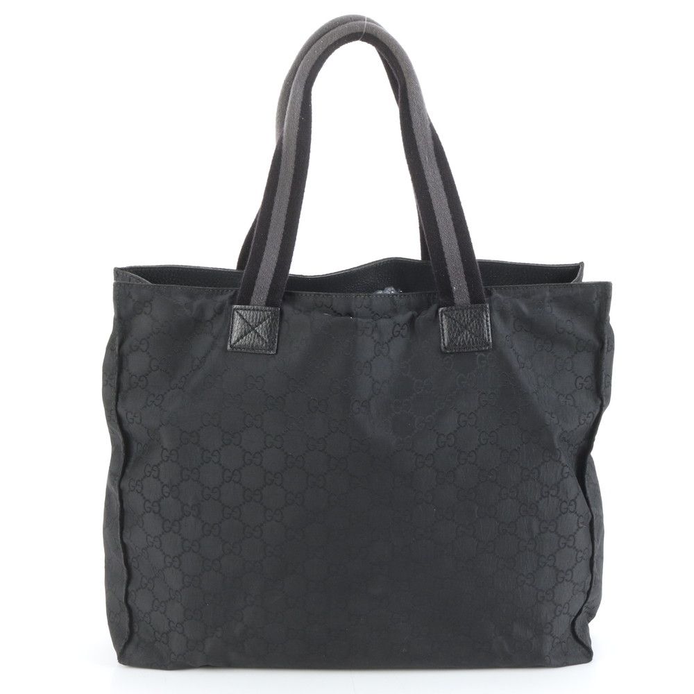 GUCCIブラック ナイロン マザーズバッグ 美品 グッチ GG ナイロン 449178 レザー トート バッグ ショルダー