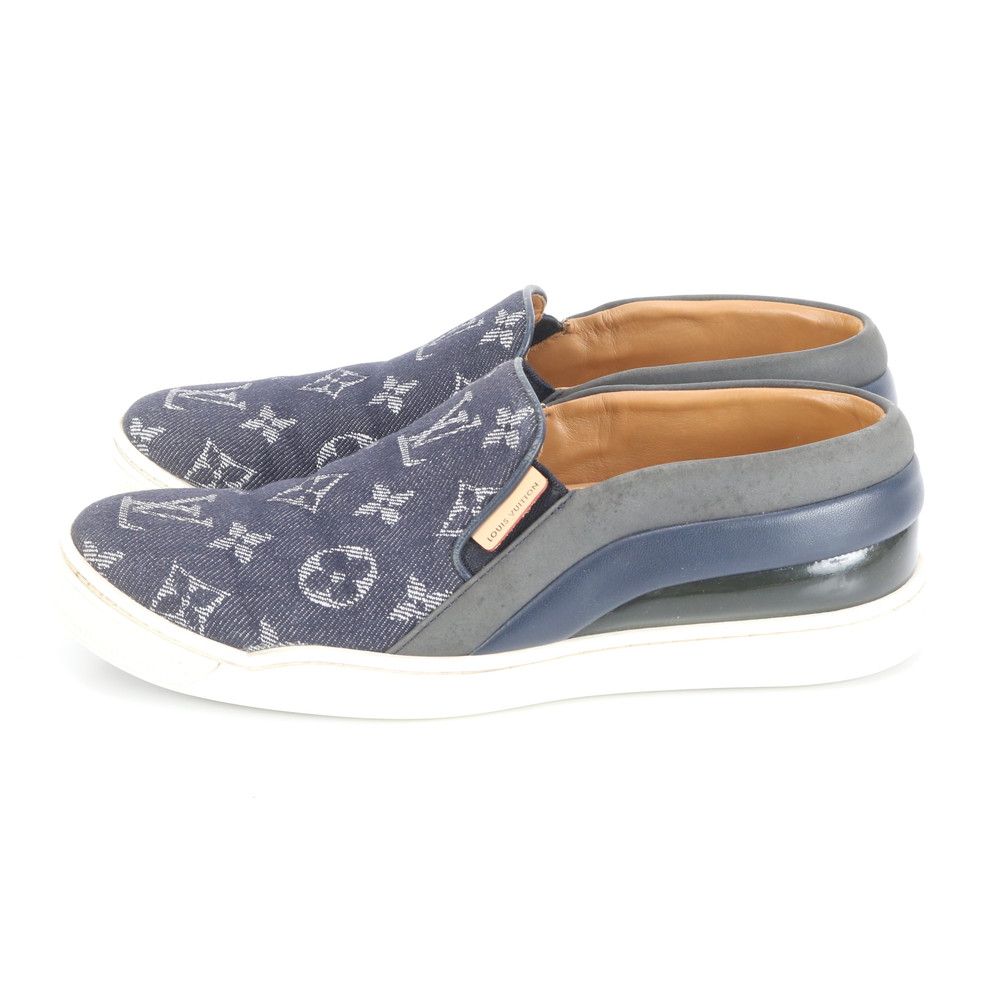 美品 ルイヴィトン モノグラム デニム 36 レザー スリッポン