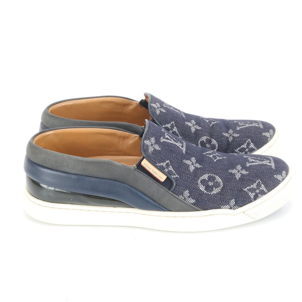 美品 ルイヴィトン モノグラム デニム 36 レザー スリッポン