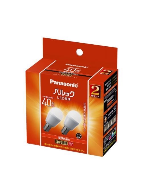 【送料無料】パナソニック ミニクリプトン型 パルック LED電球 口金 E17 電球40W形相当 電球色相当(4.3W) 小形電球・広配光タイプ 2個入 断熱材施