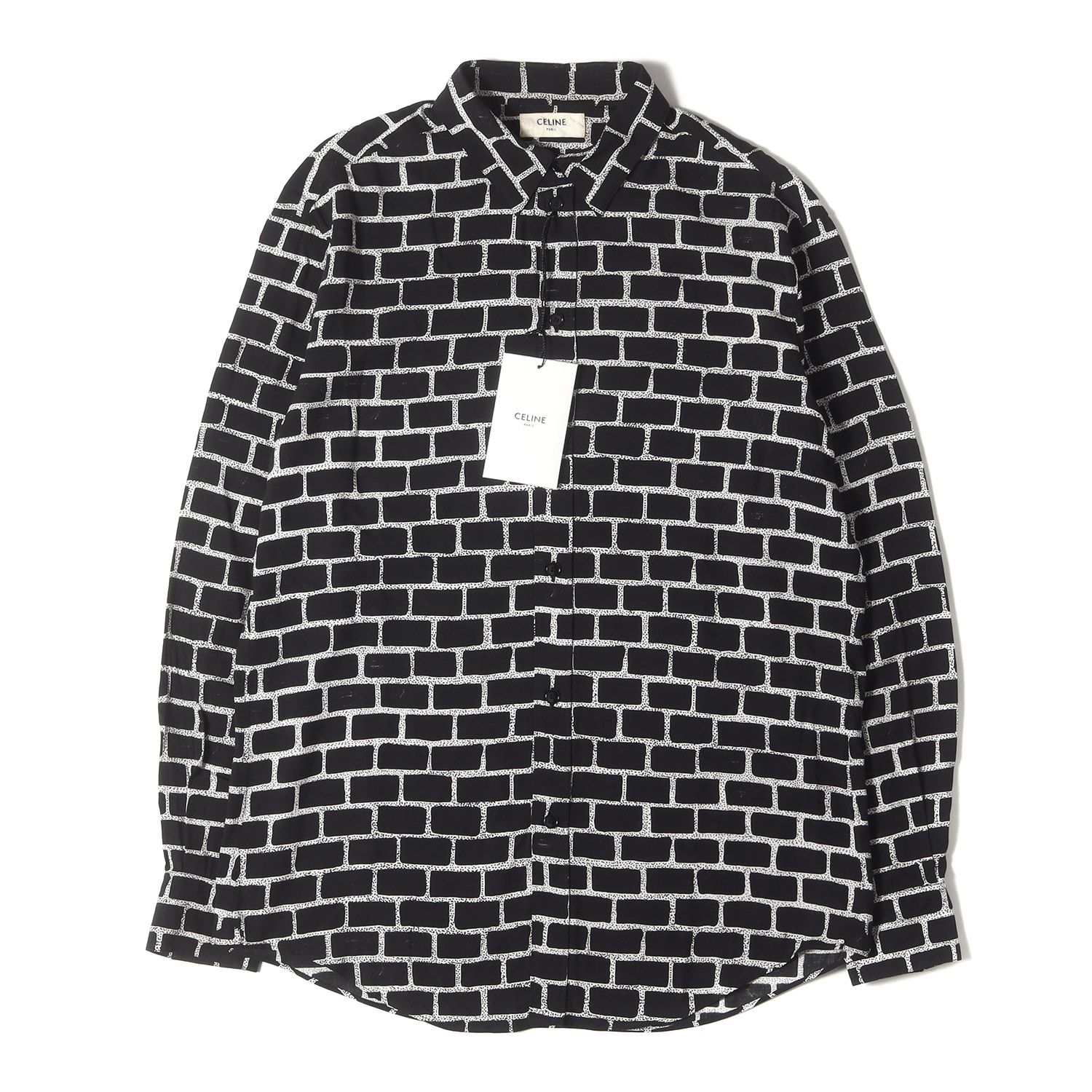 CELINE セリーヌ シャツ ブラック 黒 サイズ:38 | 19AW 総柄 レンガ