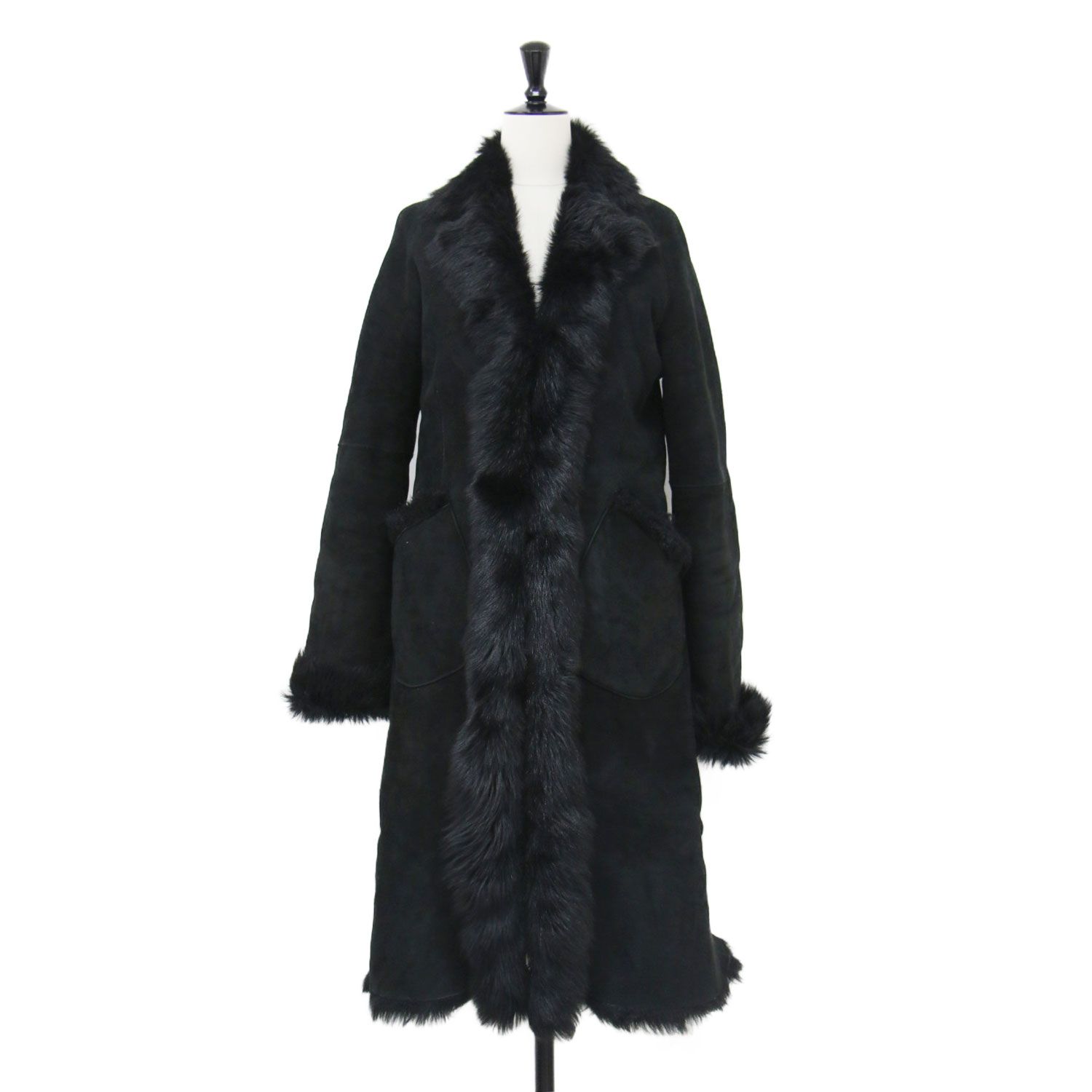 DKNY ダナキャラン コート ブラック 黒 サイズ:4(XL) | ムートン