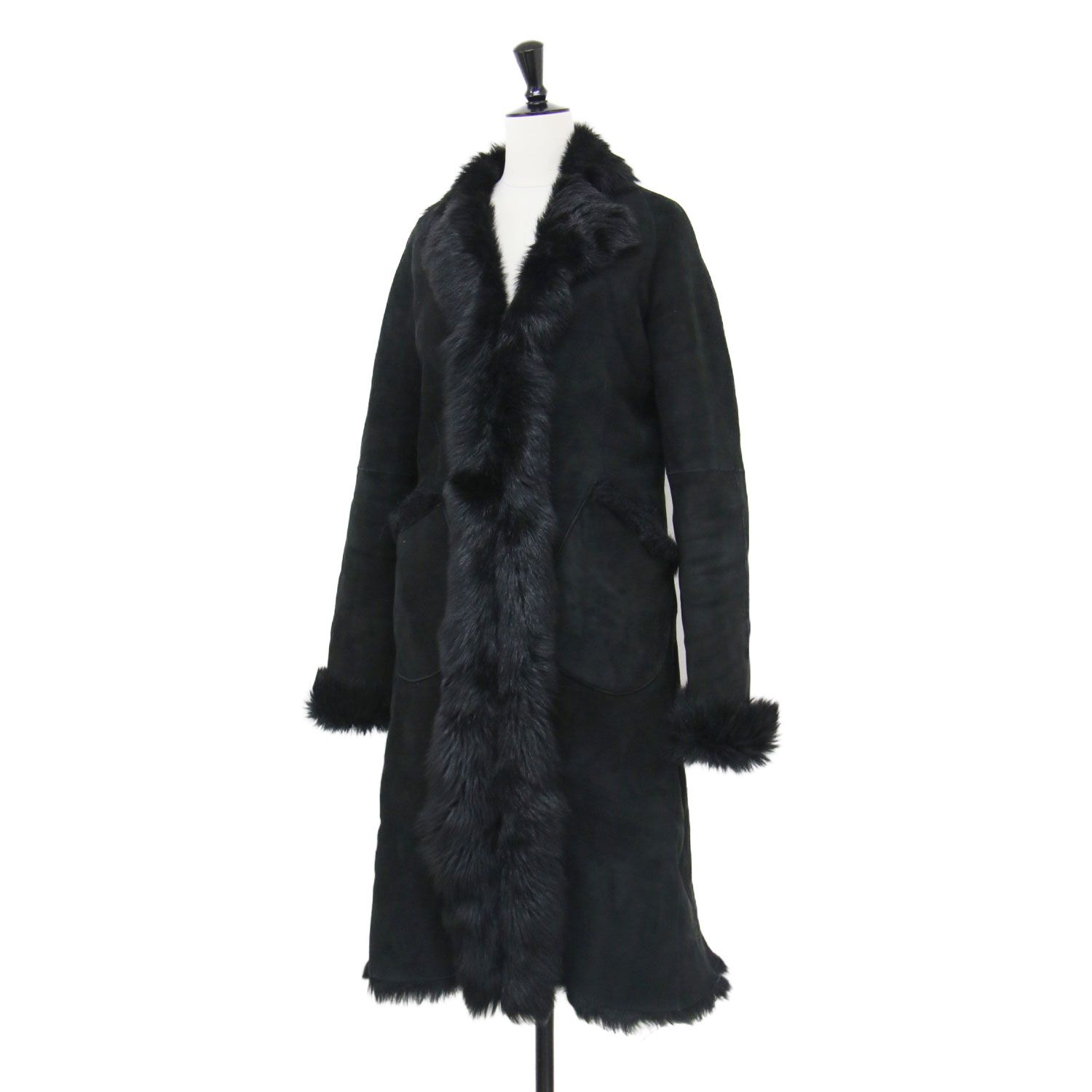 DKNY ダナキャラン コート ブラック 黒 サイズ:4(XL) | ムートン