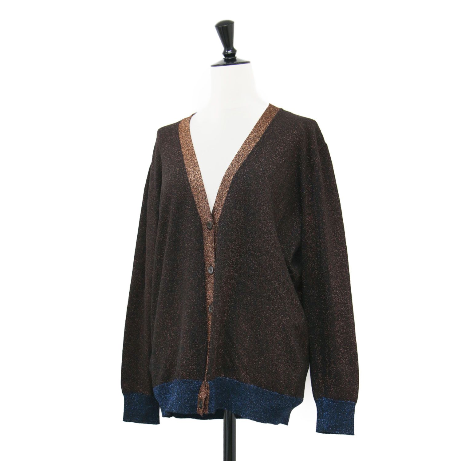 PRADA プラダ カーディガン ブラウン×ブルー サイズ:38(S) | シルク