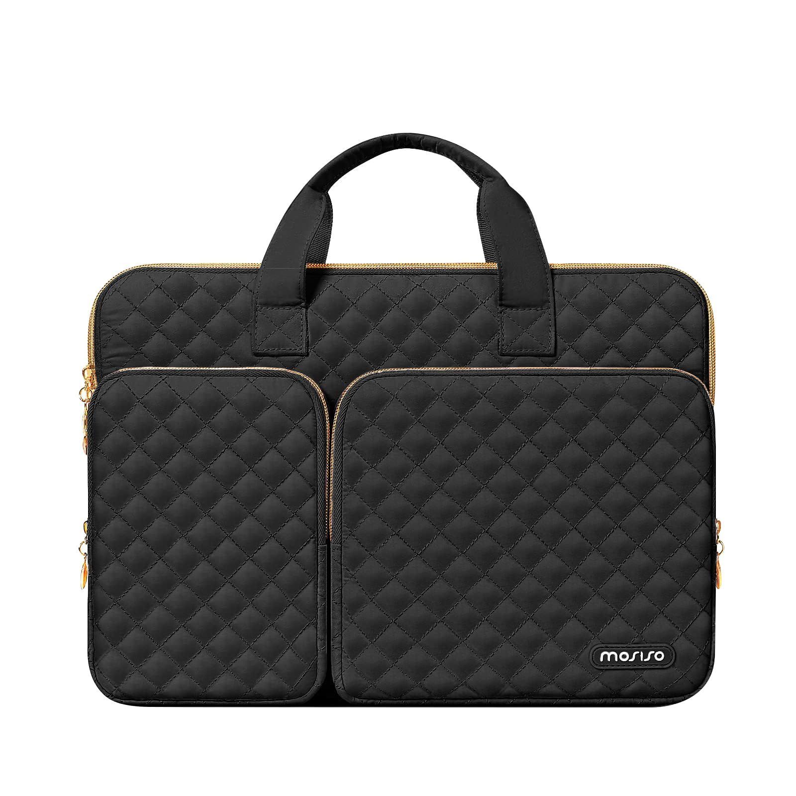 MOSISO 360 Protective PC Case 16" 15-15.6" Laptop Bag Compatible MacBook Air 15 M4 M3 M2/Pro 16 M4 M3 M2 M1, 2 Pocket Quilted Bag (Black)