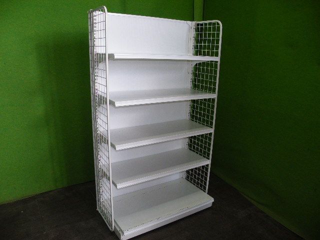 コクヨ製 H165cm×W90cm 単体片面４段エンド什器 サイドネット付き ■陳列棚・システム什器■S-659 コクヨ製 H165cm×W90cm 単体片面4段エンド什器 サイドネット付き 陳列