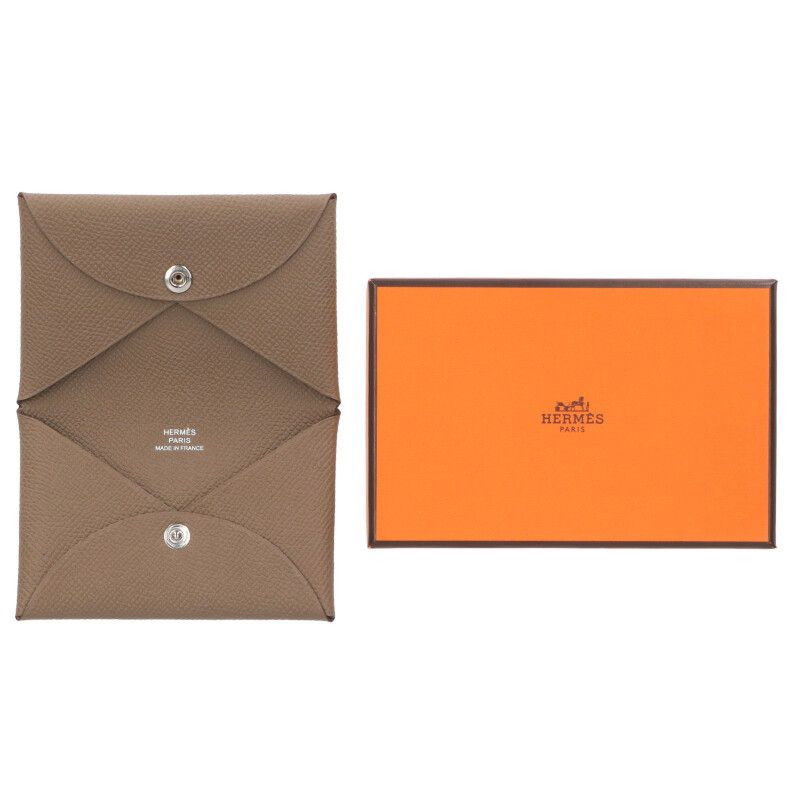 エルメス カルヴィ w刻印 ヴォーエプソン エトゥープカードケース