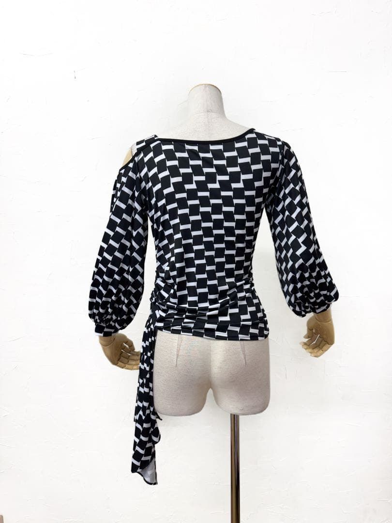 幾何学】新品 社交ダンス モノクロ バルーンスリーブトップスr413