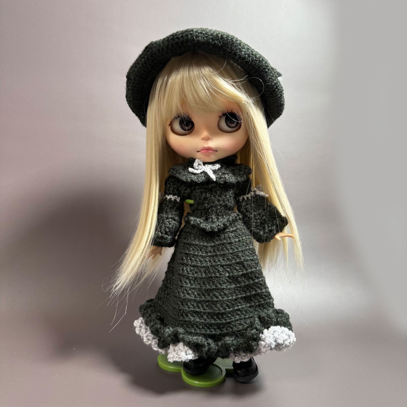 1/6 アウトフィット ワンピース ケープ付 帽子 ニット チャコール