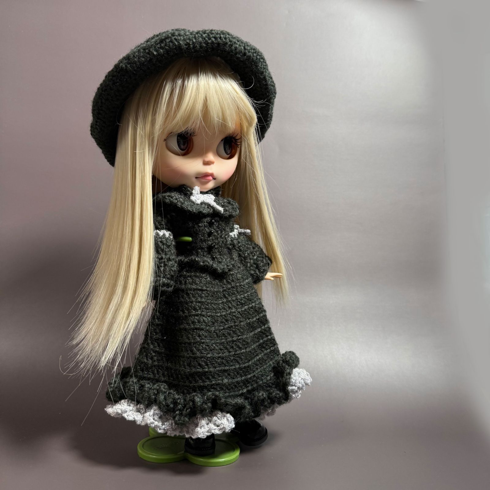 1/6 アウトフィット ワンピース ケープ付 帽子 ニット チャコール