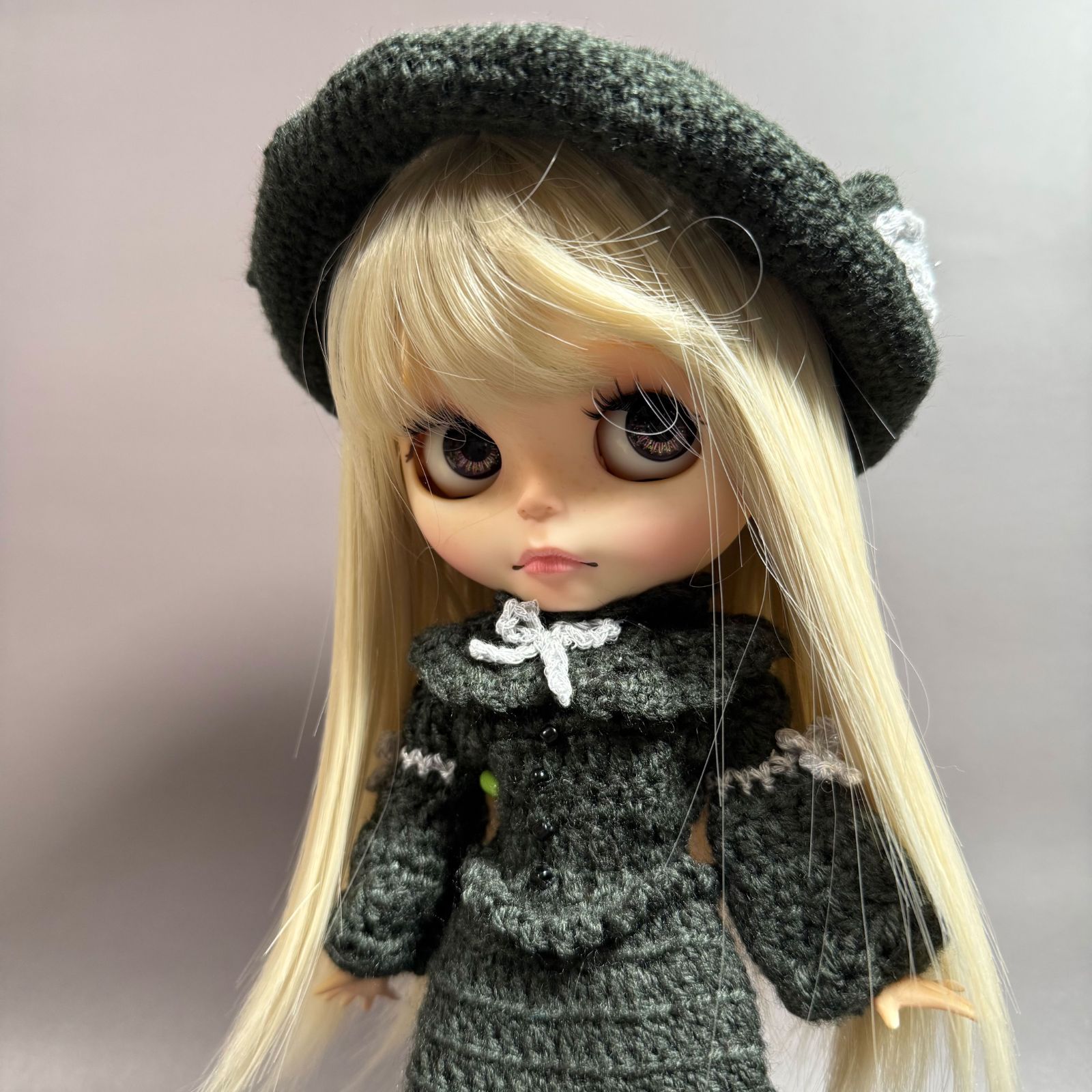 1/6 アウトフィット ワンピース ケープ付 帽子 ニット チャコール