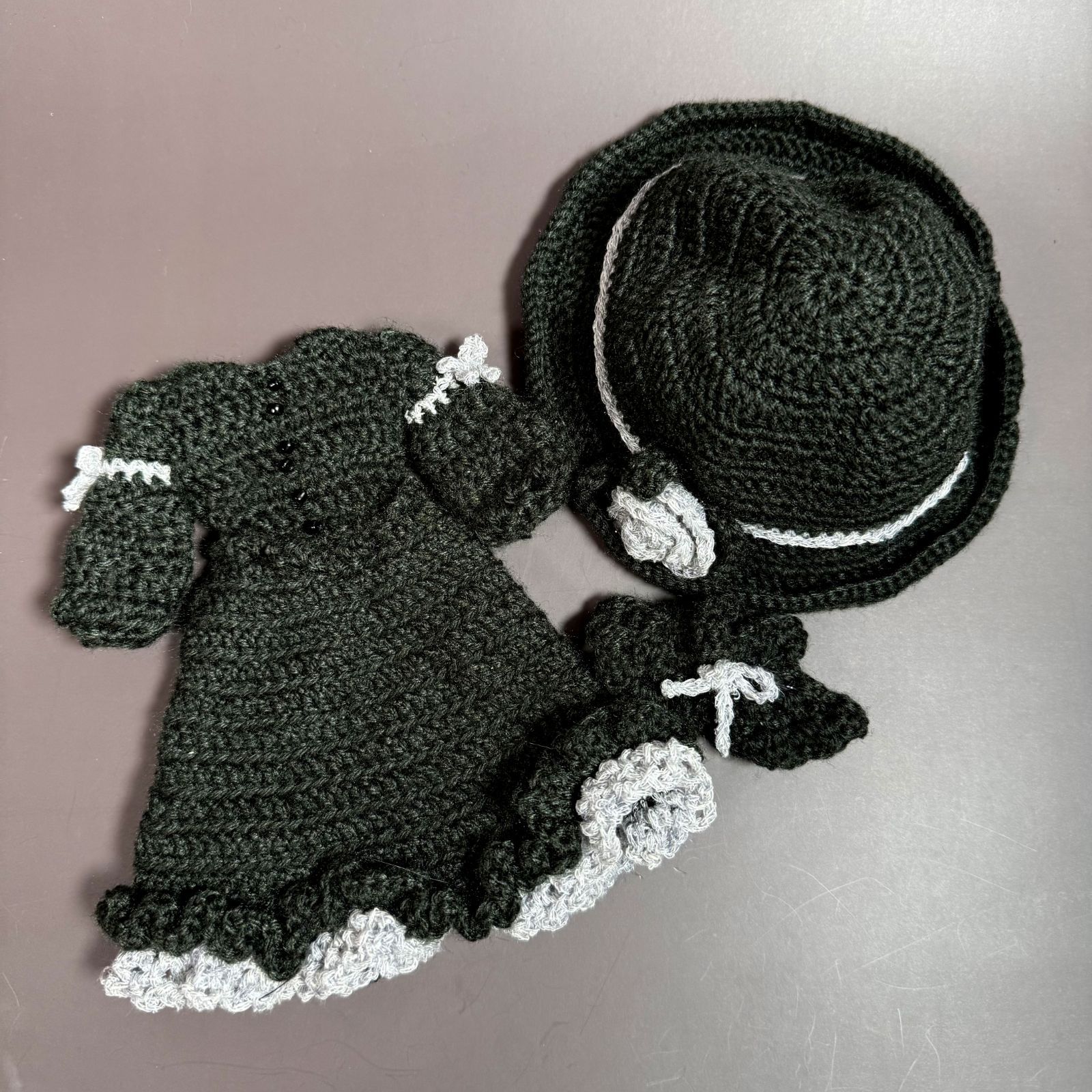 1/6 アウトフィット ワンピース ケープ付 帽子 ニット チャコール